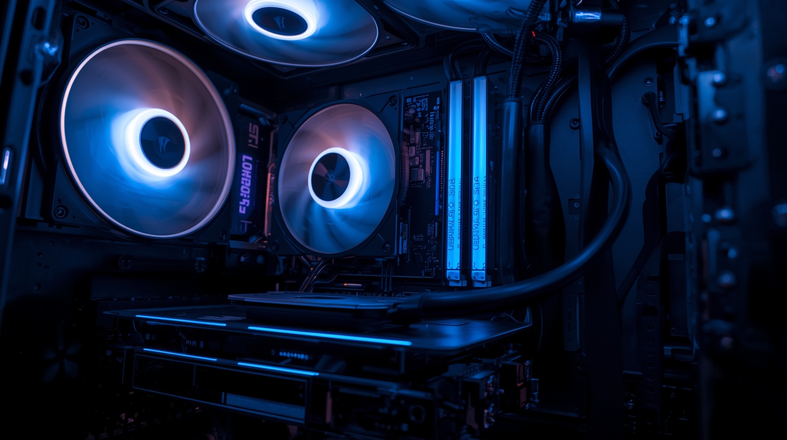 A well-lit interior of a high-end gaming PC